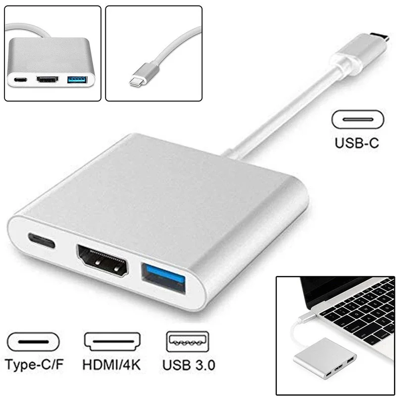 Type C USB 3.1 Male to 4K HDMI-compatible USB 3.0 Female Digital AV Adapter 3in1 Charging Cable For Macbook Samsung Android