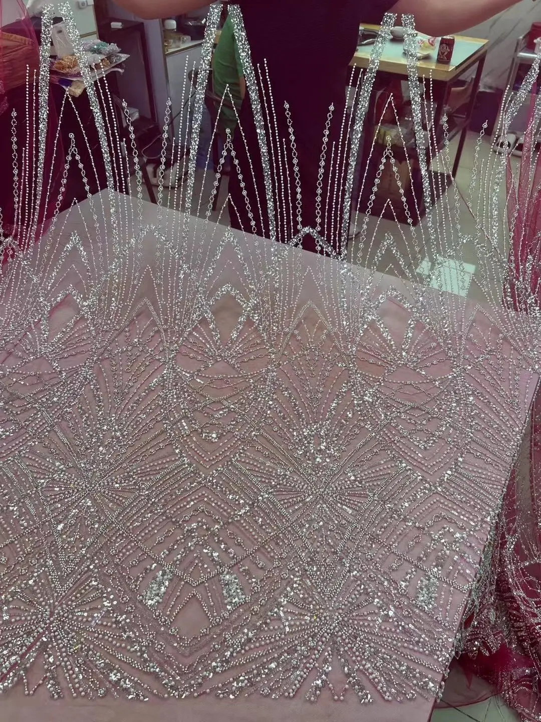 

tulle embroidery french net lace fabric SYJ-1306663 with beads for party dress