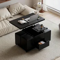 Lift-Top Coffee Table ,with Hidden Storage,with 4 Stools and Lockable Wheels , Multifunctional 3-in-1 Modern Coffee Table 1