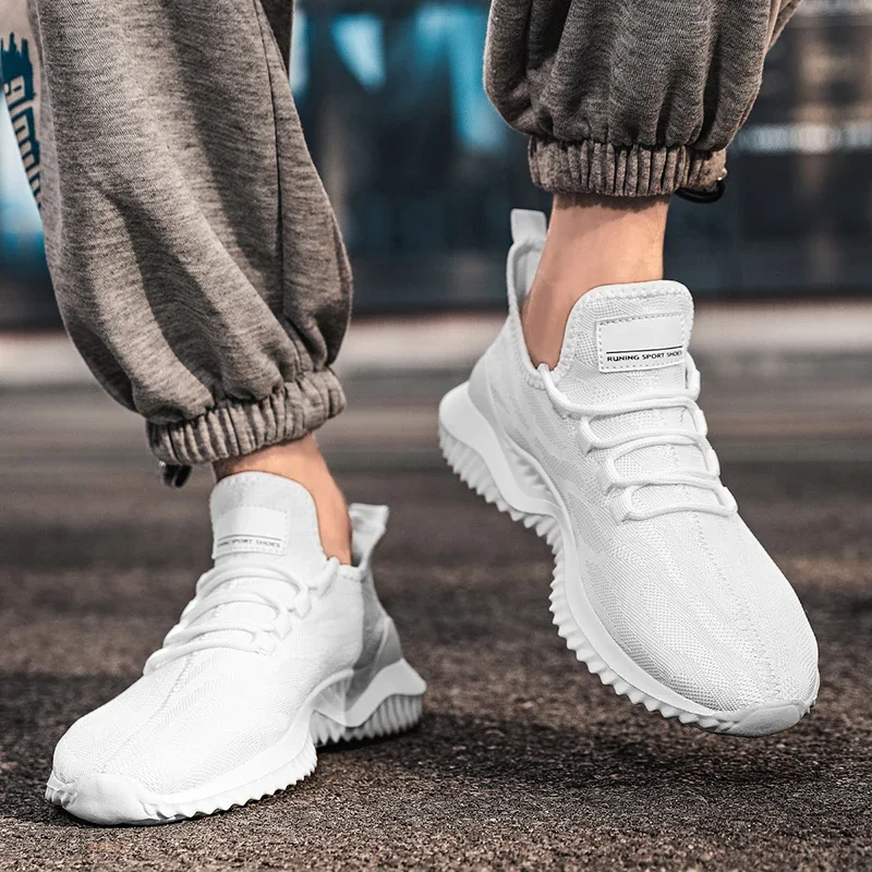 YRZL Mens White Sneakers Shoes Breathable Mesh Sneakers Summer Trendy Lace-Up Lightweight Black Big Size Walking Tenis Shoe 2