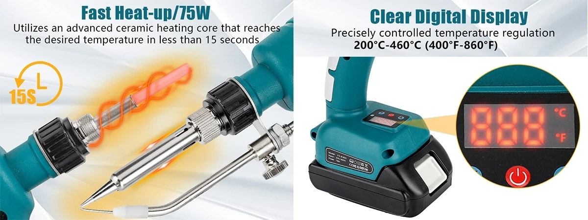 Cordless Soldering Iron Kit for Makita/Milwaukee/Ryobi/Dewalt/Bosch Battery 75W