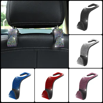 Rhinestone Car Seat Back Hook Bling Diamond Hanger Auto Back Universal Headrest Mount Storage Holder Car Interior Accessories