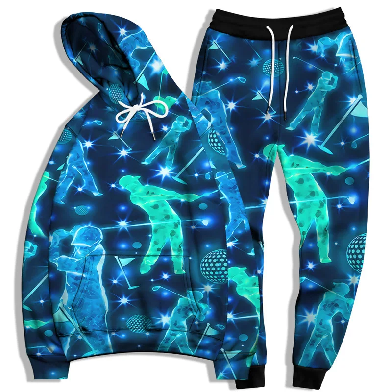 Colorful Pattern 3D Printed Hoodie Pant Sets for Men