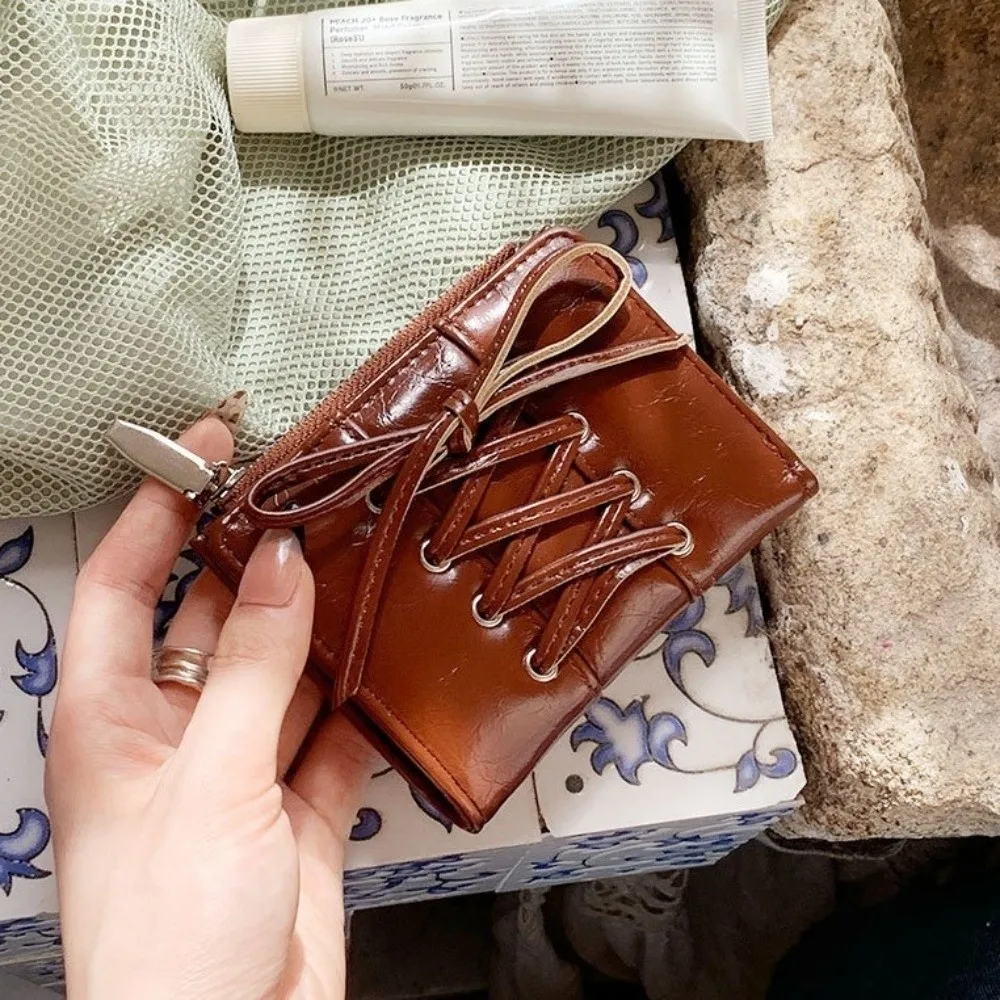 New Folding Coin Purse Portable Zipper Credit Card Holder Strap Bow ID Card Holder Women