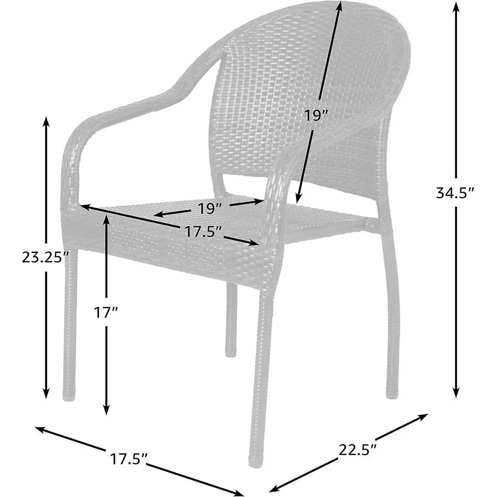 63490 Rhodos Cafe Stacking Chairs in Mocha All Weather Wicker Construction No Assembly Lightweight Indoor & Outdoor Set of 4 4