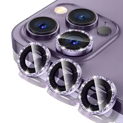 Sparkling Tempered Glass Camera Lens Protector Cover for 15 Pro and 15pro max (Glitter Purple)