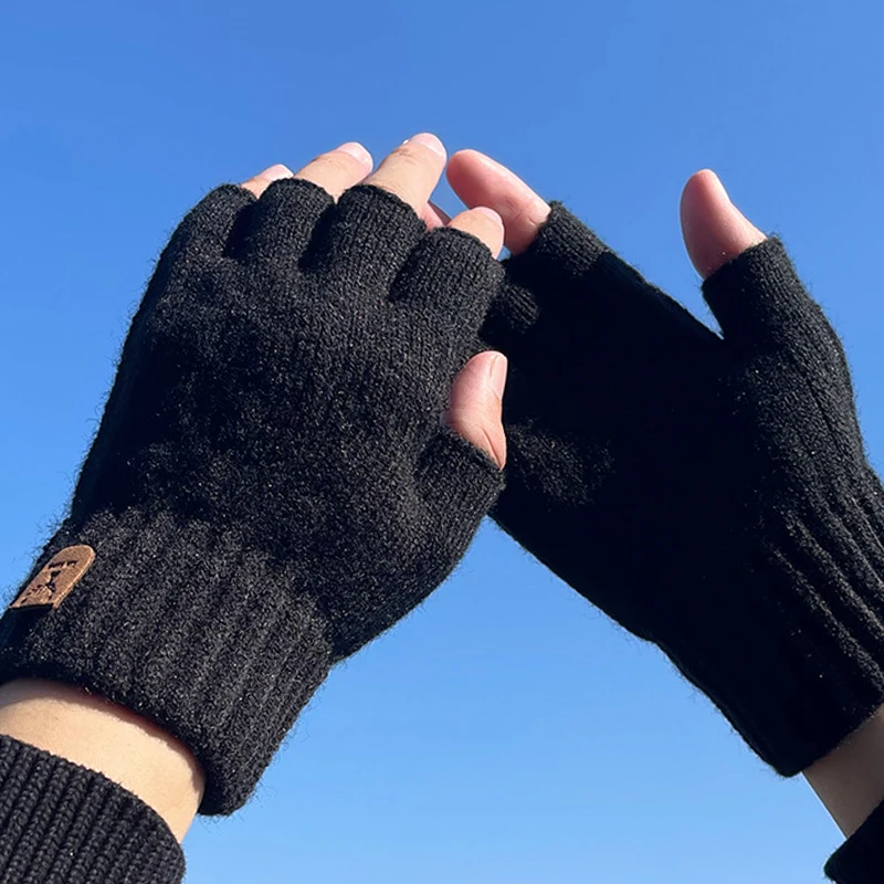 Fashion Unisex Knitted Half Finger Mittens Winter Warm Touchscreen Outdoor Riding Working Studying Gloves for Women Men 4 Colors