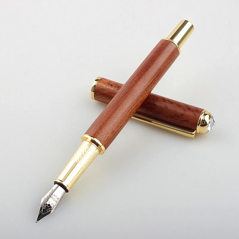 Luxury Flower Pear Mahogany Fountain Pen Diamond Creative Red Wood Medium Writing Pens Gifts School Stationery Supplies