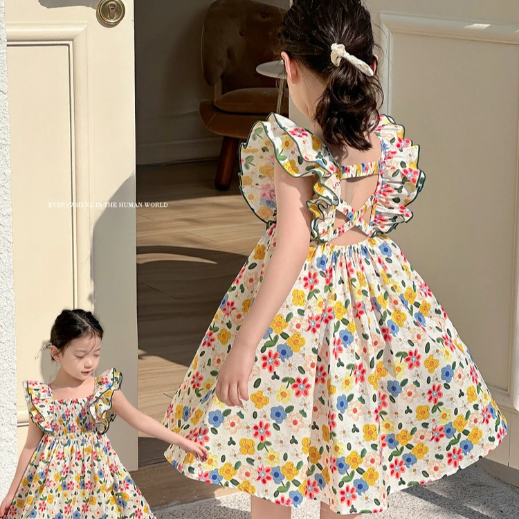 

Платье для девочек, Новинка весна-лето 2024, корейская детская юбка, Цветочное платье, детское платье принцессы, детская юбка в западном стиле