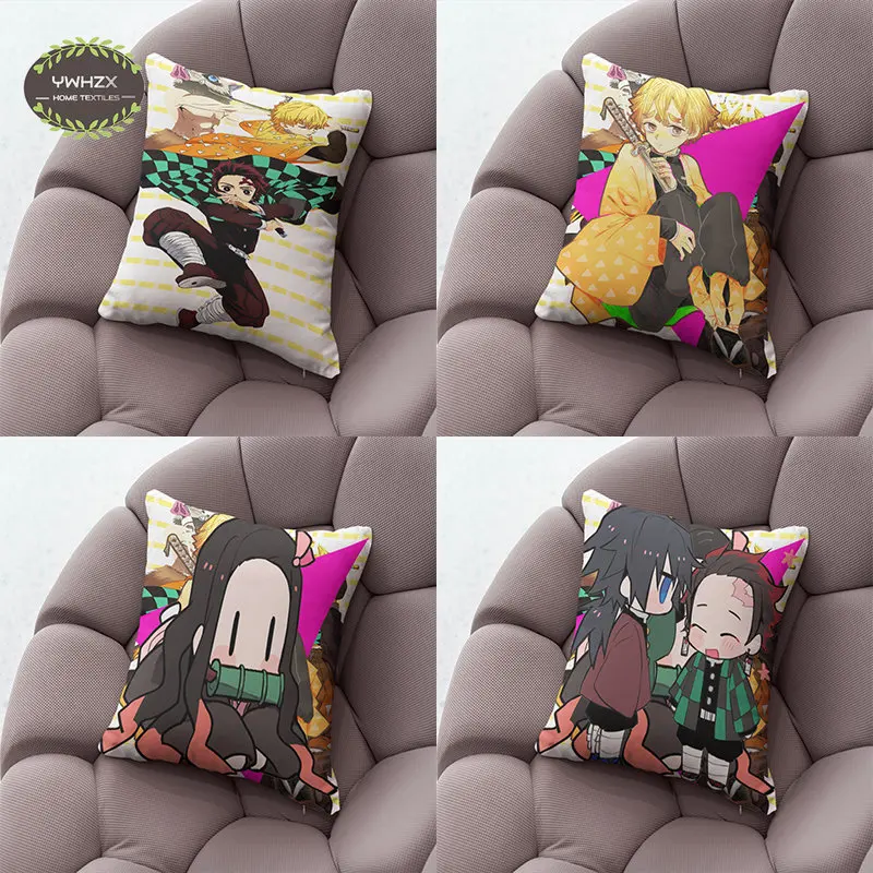 

Demon Slayer Cartoon Character Pillow Case Peach Skin Printed Gifts Art Cushion Cover Comfortable Bedroom Home Decor Pillowcase