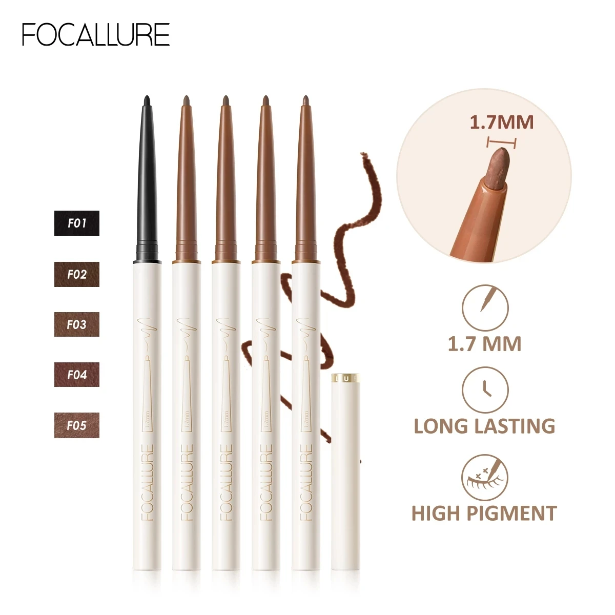 Focallure Ultra slim 1.7mm Eyeliner Gel Pencil Long Wear Waterproof Eye