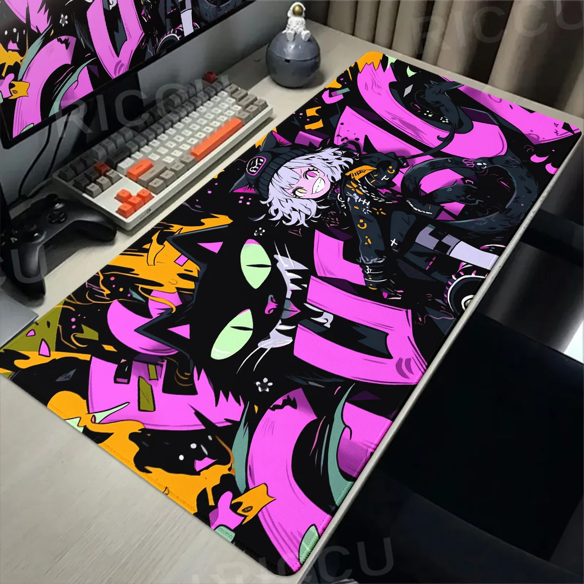 900x400 kawaii anime Mädchen Schreibtisch matte Mädchen und Katze xxl Mauspad PC Gamer Gaming Tastatur Zubehör Computer Büros Punk Pad