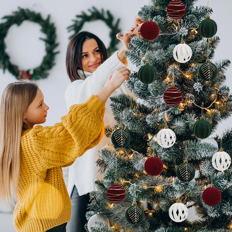30pcs/box Christmas Velvet Balls 6cm Big Xmas Tree Hanging Pendants 2025 Merry Christmas Decoration For Home 2026 New Year Gifts