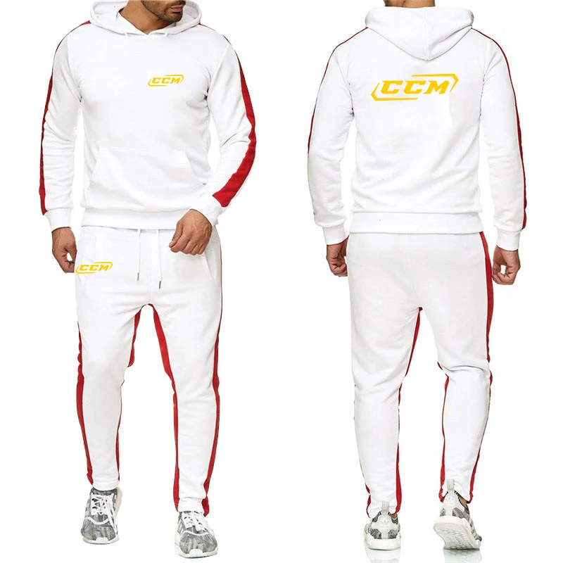 CCM two-piece casual sportswear men's winter hooded long-sleeved hooded sweatpants men's solid color suit