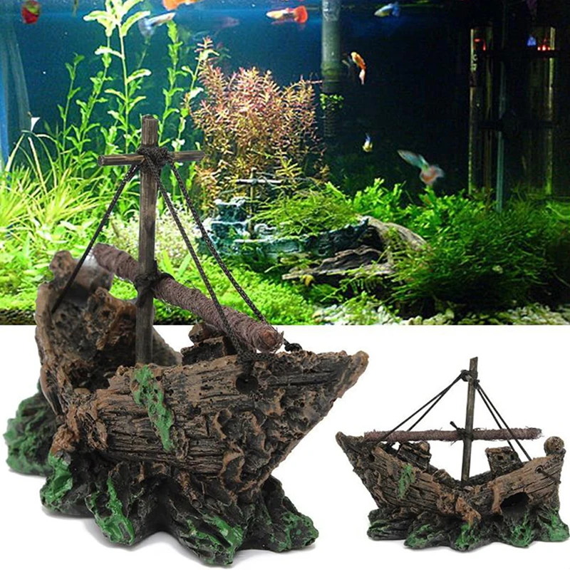 1pc Aquarium Ornament Wreck Sunk Ship Sailing Boat Destroyer Fish Tank Cave Decor gift 13CM*5CM*11CM new and high quality