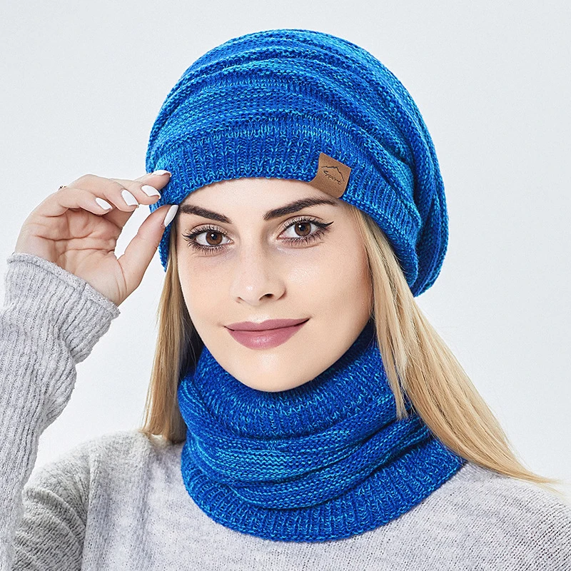 Men's Winter Keep Warm Beanie Scarf Set Women Fleece Lining Woolen Yarn Hat Knit Neck Gaiter Solid Color Unisex Design winter hat winter accessories knitted hat scarf set