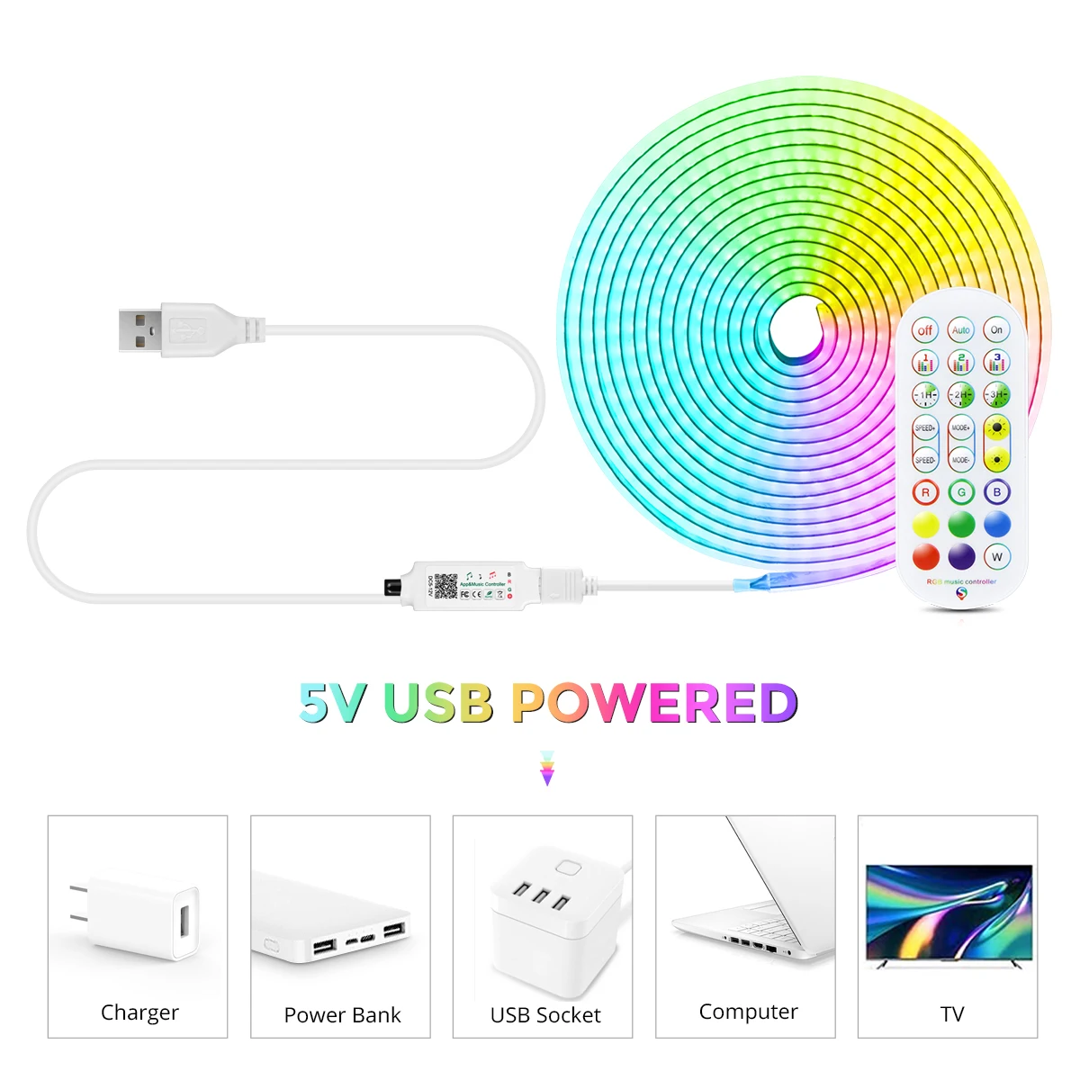 DC 5V USB RGB LED 스트립 조명, 블루투스 COB 접착 리본, 576LED/M 선형 밝기 조절 벨트, 벽 룸 장식 조명, TV 백라이트