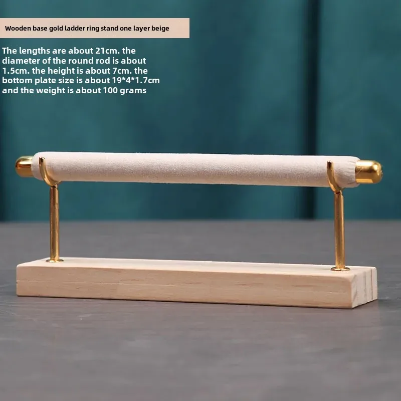Elegant Wooden Ring Display Stand with Multi-Layer Sponge Holder and Detachable Metal Frame