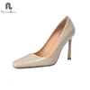 RAINBOW 33-40 Handmade Genuine Leather Shoes Trend Luxury Women Pumps Pointed square Toe High Heels Party Elegant Ladies Office 4
