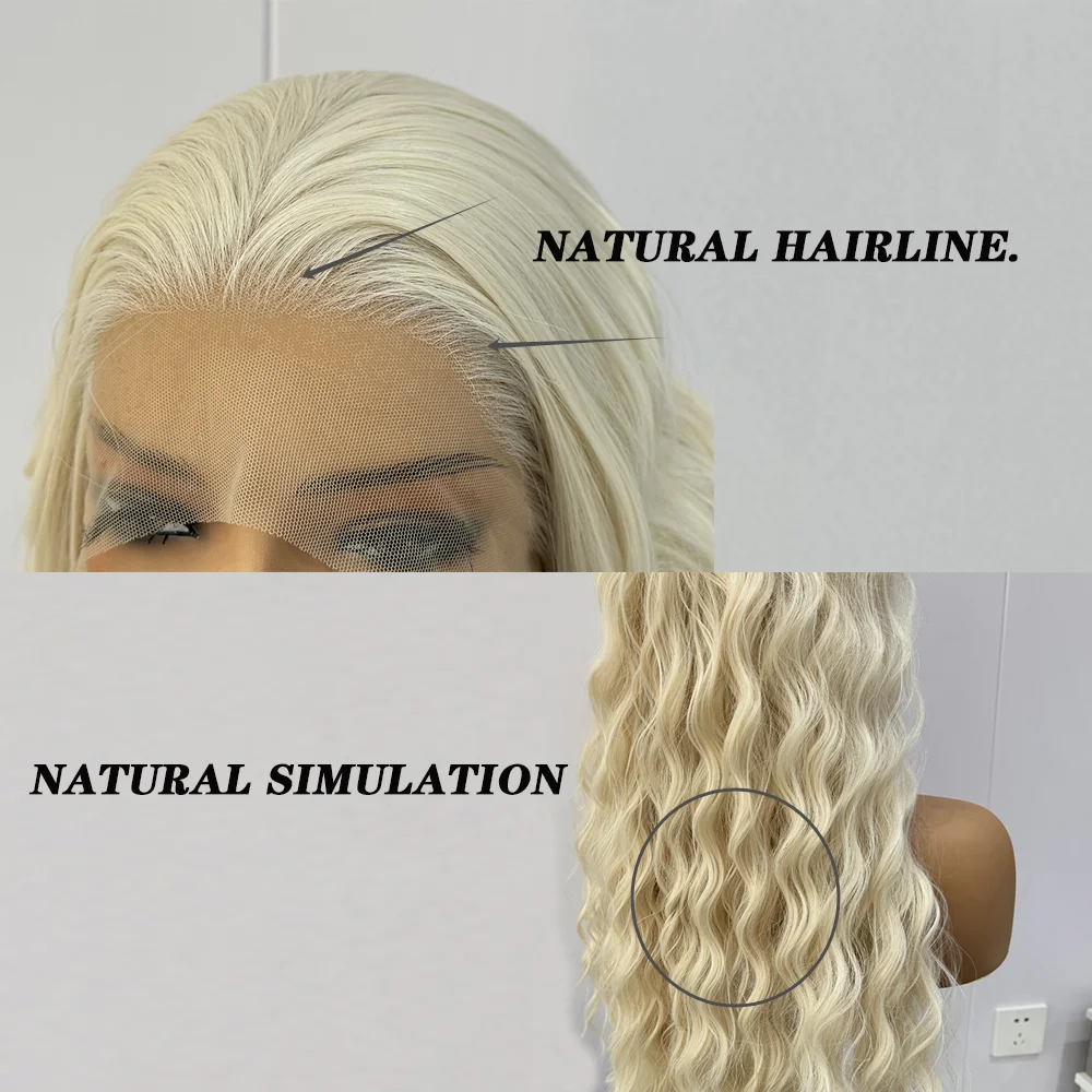 Lace Front Wig Synthetic Hair Wigs Synthetic Platinum Blonde Wig Lace Front Wigs Women Loose Curly Hair Heat Resistant Fiber Free Part Natural Wave Cosplay Wig