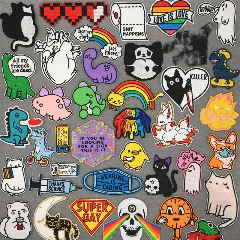 

Rainbow Embroidered Patches on Clothes Iron on Patches for Clothing Diy Cartoon Stripes Stickers Anime Patches Appliques Badges