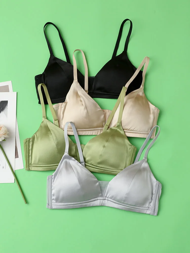 SuyaDream Women Silk Bra Set 93%Silk 7%Spandex Thin Mold Cup Wire Free Underwears 2023 Comfortable Intimates Silver Pink