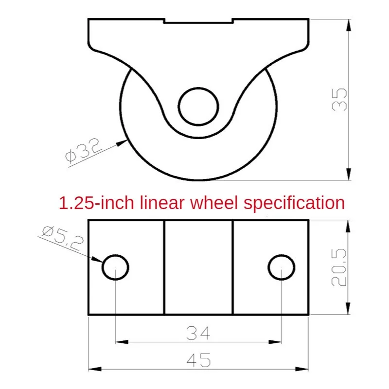 Rueda lineal para muebles de 1,25 pulgadas, plástico rígido Pp, silencioso, direccional, fijo, pequeña, polea para puerta corredera, 4 paquetes