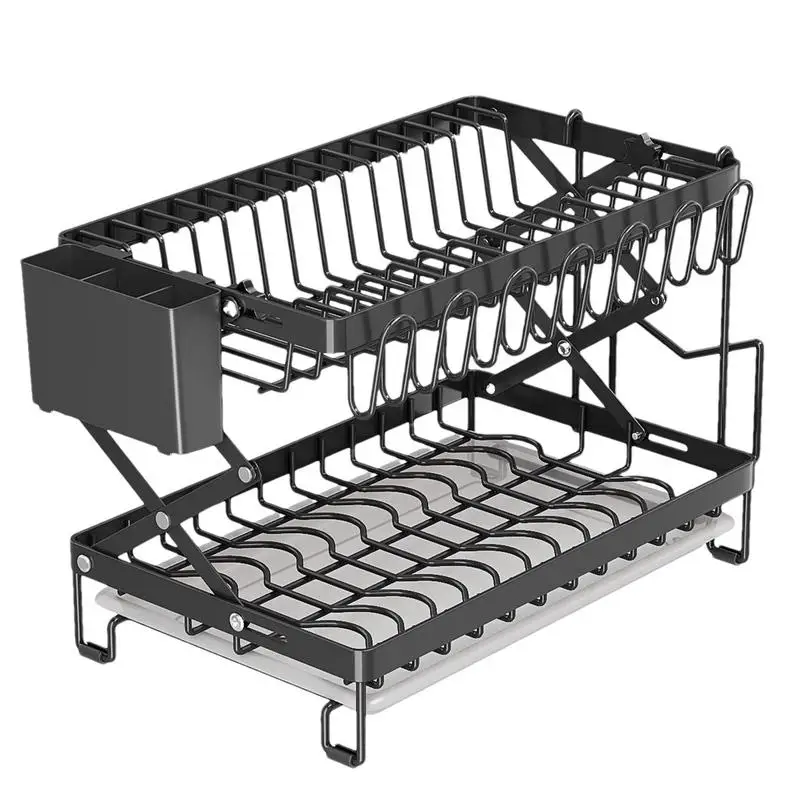 

Dish Drying Rack 2-Tier Foldable Kitchen Dish Rack Drainboard Large Dish Drainer With Utensil Holder