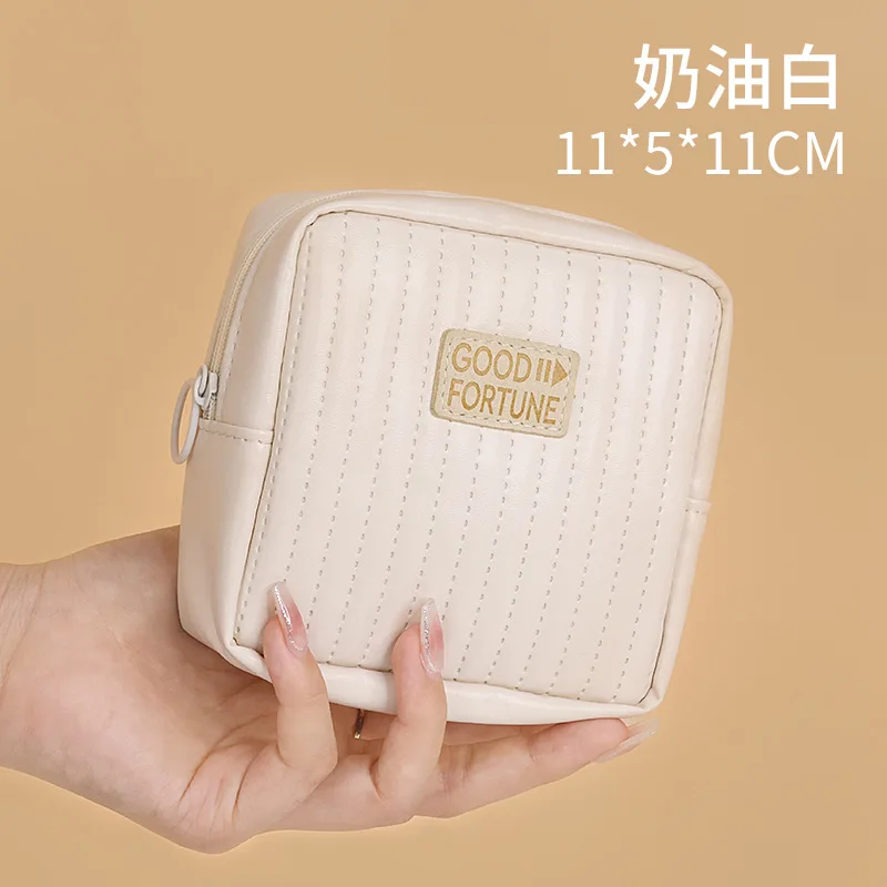 Cake Makeup Bag Cosmetic Storage Bag Pu Leather Waterproof Portable Makeup Organizer Travel Sanitary Napkin Pouch Toiletry Case