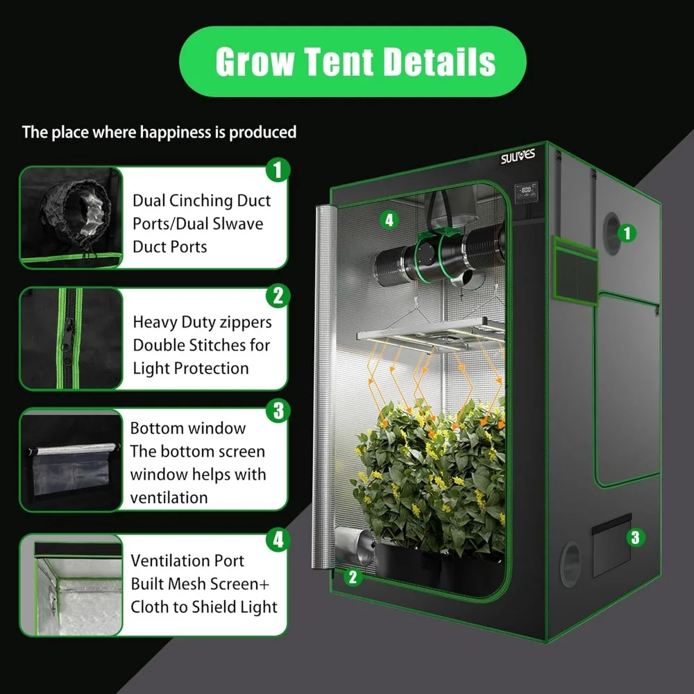 Grow Tent, 48"x48"x80" Indoor Hydroponic Water-Resistant System with Removable Floor Tray and Observation Window, Easy Setup