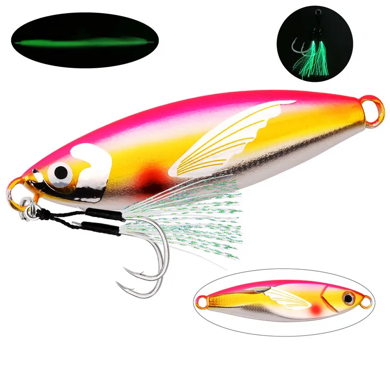 1pc 30g-120g Micro Slow Sink Quality Metal Jigging Fishing Lure Dubstep With Wing Skin Tuna Bass Spoon Jig Sea Boat Lure