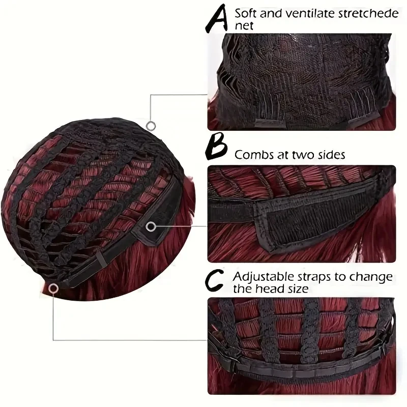 Bob Wigs For Women Curly Wavy Wigs With Bangs Short Heat Resistant Synthetic Wigs For Party Costume Daily Wear Colorful Wigs