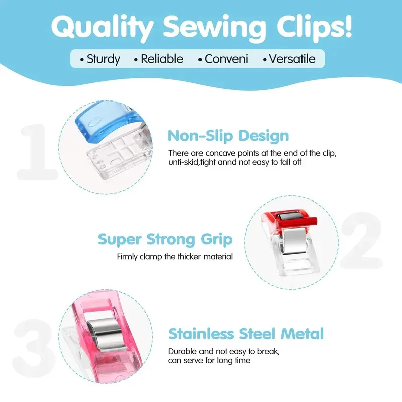 Sewing Clips Colorful Clips Multipurpose Plastic Craft Crocheting Knitting Safety Clothing Color Binding Paper 30pcs