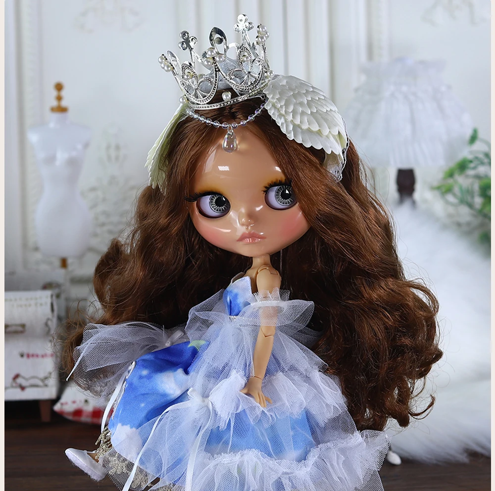 Neo Blythe Doll with Brown Hair, Tan Skin, Shiny Cute Face & Custom Jointed Body 3