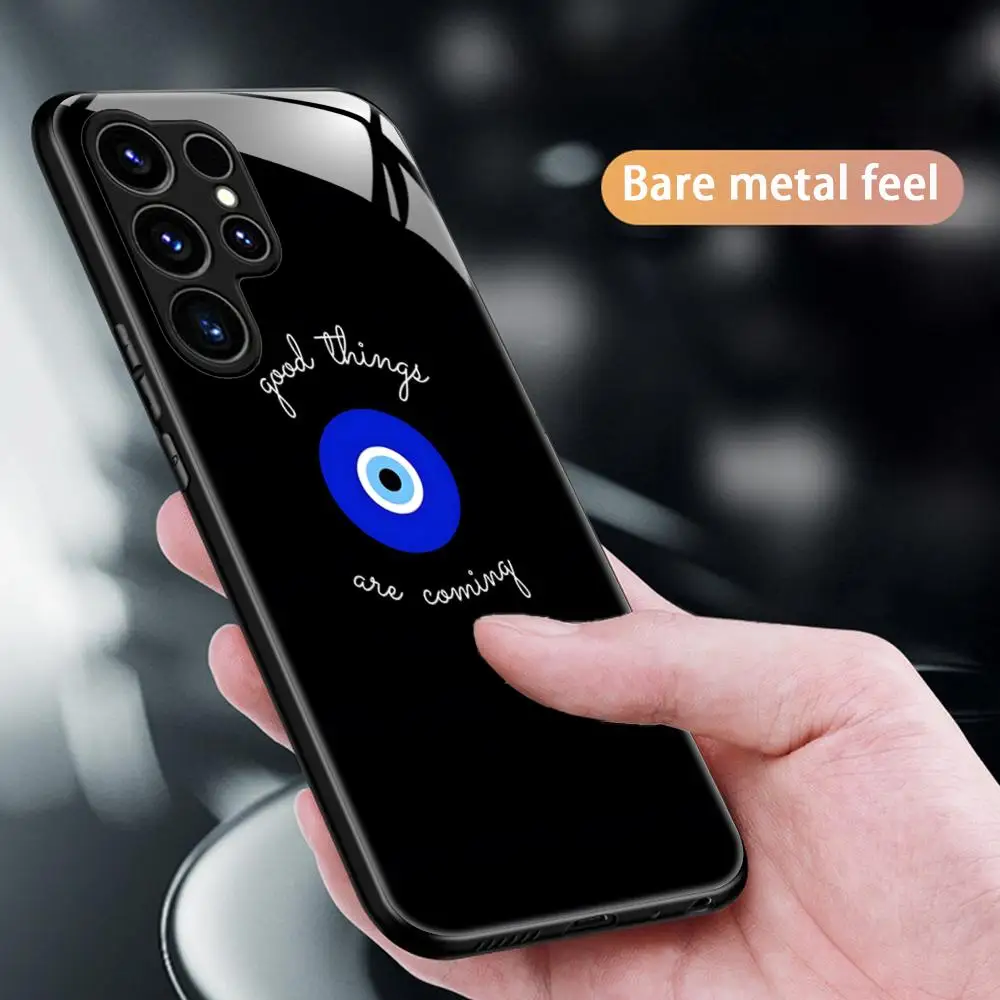 Design Blue Evil Eye Phone Case with Glass Magnetic Back