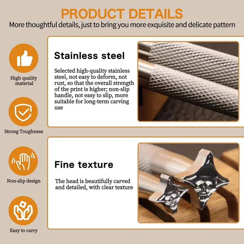 304 Stainless Steel Skull Pattern Leather Stamping Tool -Carving & Embossing Punch For Vegetable Tanned Leather DIY Leathercraft