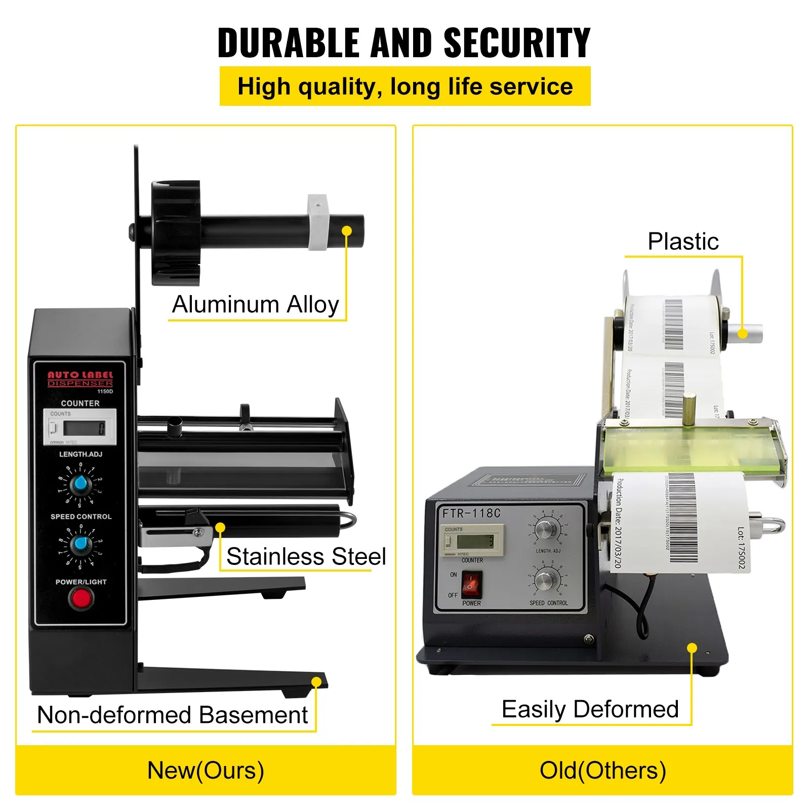 SucceBuy Automatic Label Dispenser Device 125/140mm Portable Label Applicator Sticker Separating Auto Stripping Machine