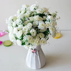 Elegant Artificial Mini Roses Bouquet - Decorative Floral Arrangement (WHITE)