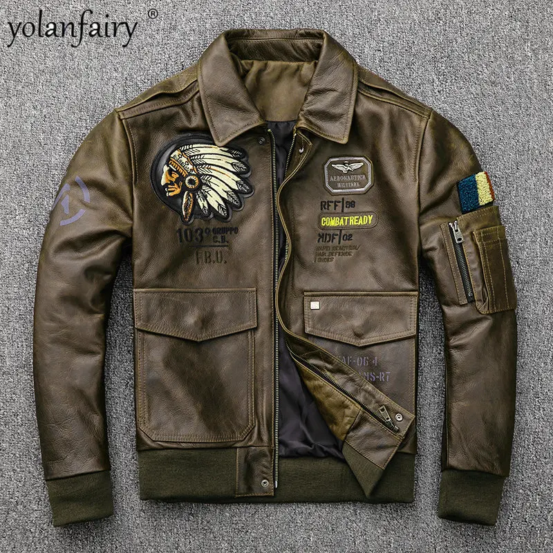 

2023 New Genuine Leather Coat Men's Horsehide Oil Wax Retro Red Brown Flying Suit Mens Leather Jacket Veste Cuire Homme FCY4365