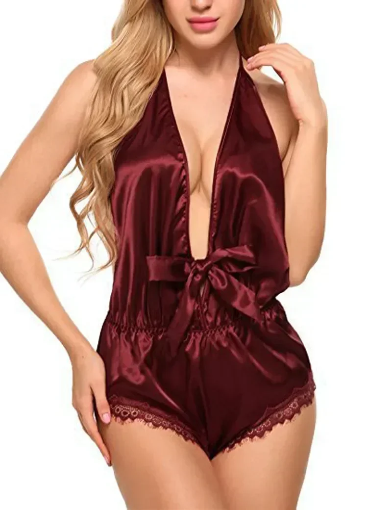 Hot Women's Night Shirts Sexy Lingеrie Set Halter Backless Bodysuit