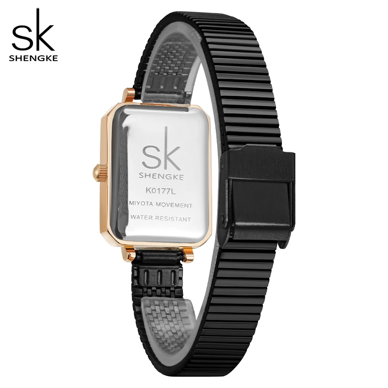 Shengke-Montre à Quartz Rectangulaire Ultra Fine pour Femme, Cadran Noir Élégant, Fierté Japonaise, Nouveau