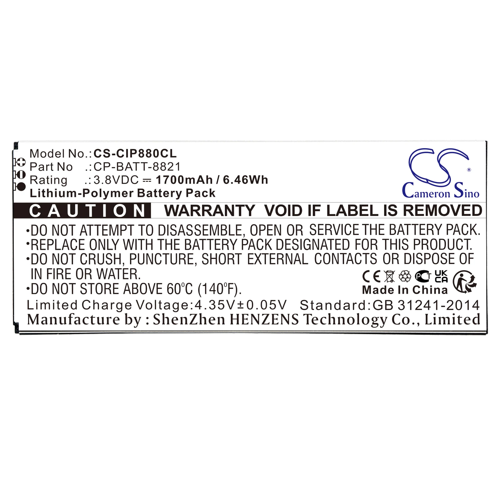 

Li-Polymer battery for Cisco Cordless Phone,3.8V,8800 CP-BATT-8821 GP-S10-374192-010H 74-102376-01