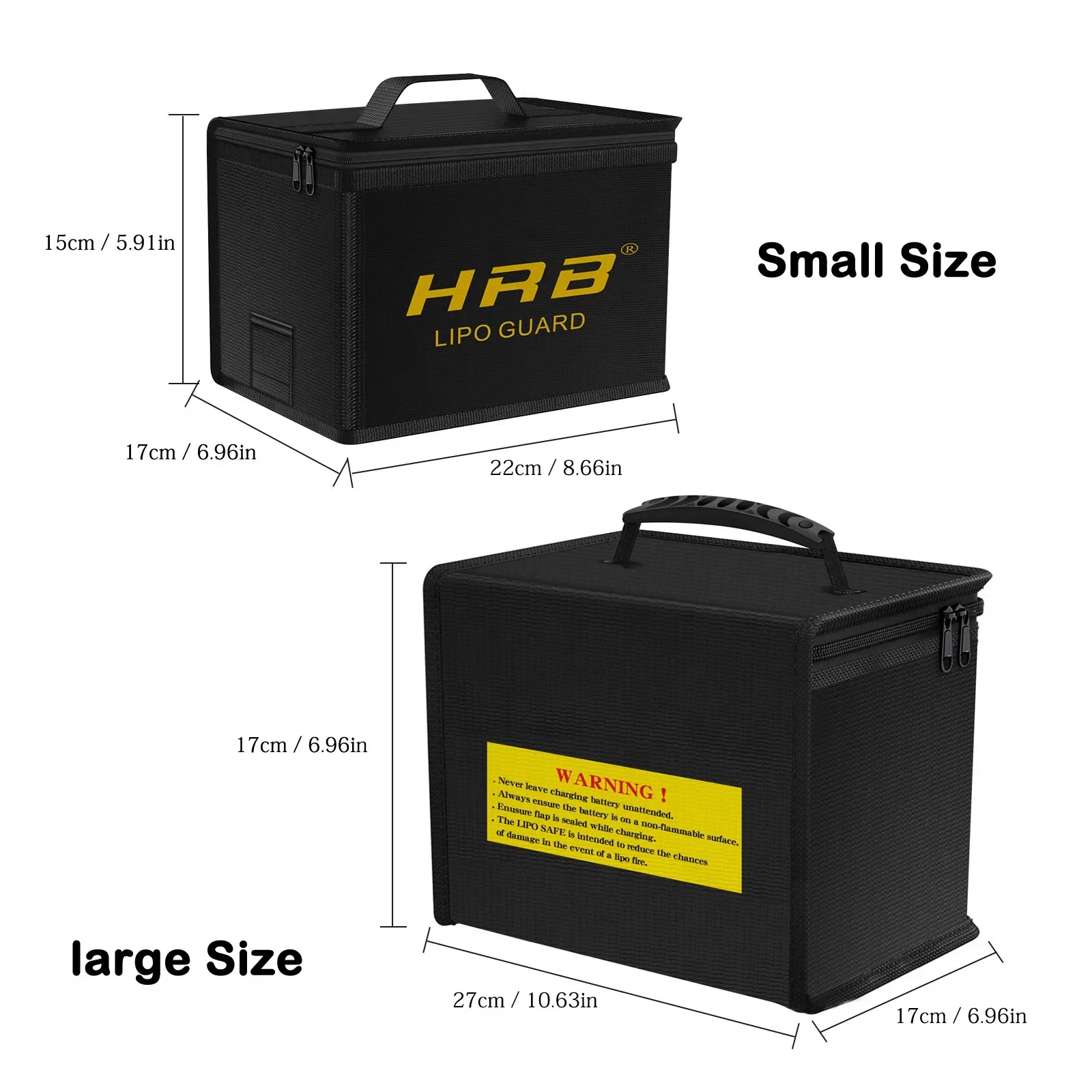 Sac de protection Lipo HRB ignifuge et étanche pour batteries RC ouvert montrant l'intérieur rembourré