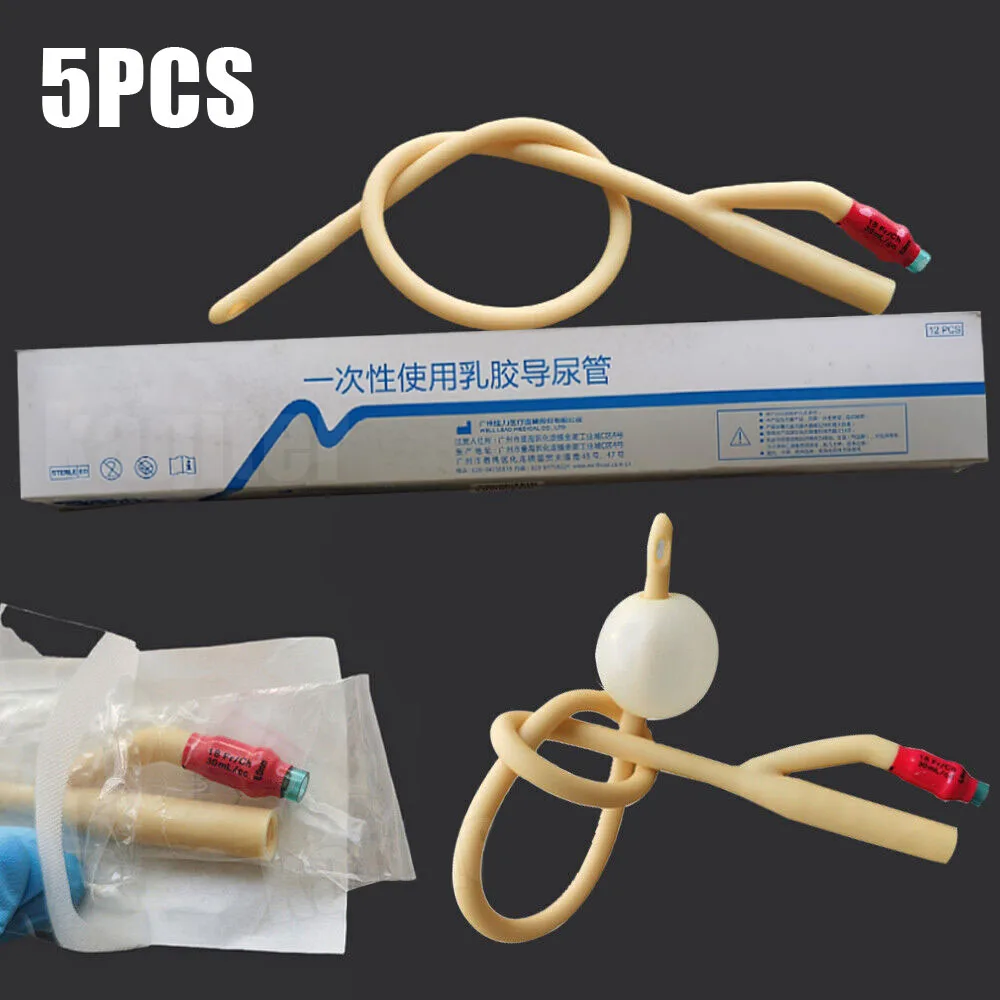 Urinary Catheter 5pcs 2way Balloon Latex Foley Catheter Sterilized Urethral Latex Catheter with Soft Valve Disposable Sterile Male 8FR-22FR