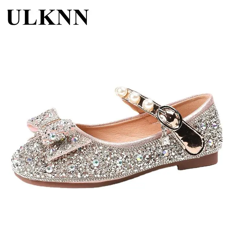 Child Flats Rhinestone Princess Leather Sheos Kid's Girls New Age Season 2023 Children's Shoes Baby Leather Single Crystal Shoe