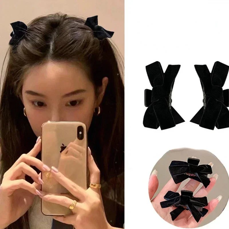 Sweet Black Red Bow Small Hair Claw Clip Princess Velvet Bow Hair Clip Claw Clamp Headwear Girls Women Korean Hair Styling Tools