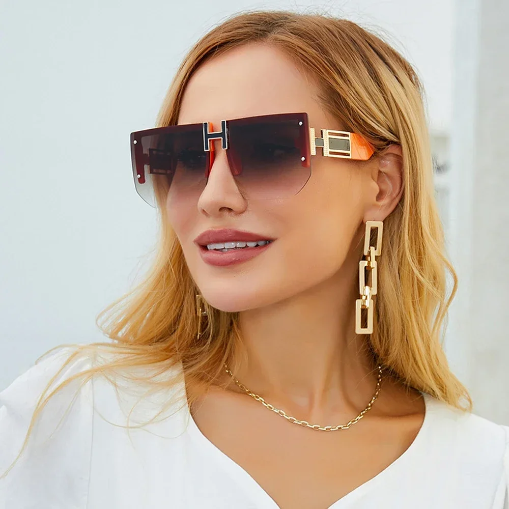 Randlose Sque Sonnenbrille Frauen 2023 Markendesigner Vintage rahmenlose Sonnenbrille für Männer Mode Flat Top Shades_voghion.com