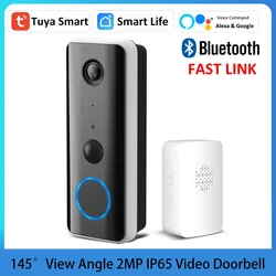 Tuya Smart 1080P 5200mAh Battery 24V AC Wired 145° Bluetooth Link Outdoor Leave Message Alexa Google WiFi Video Doorbell Camera