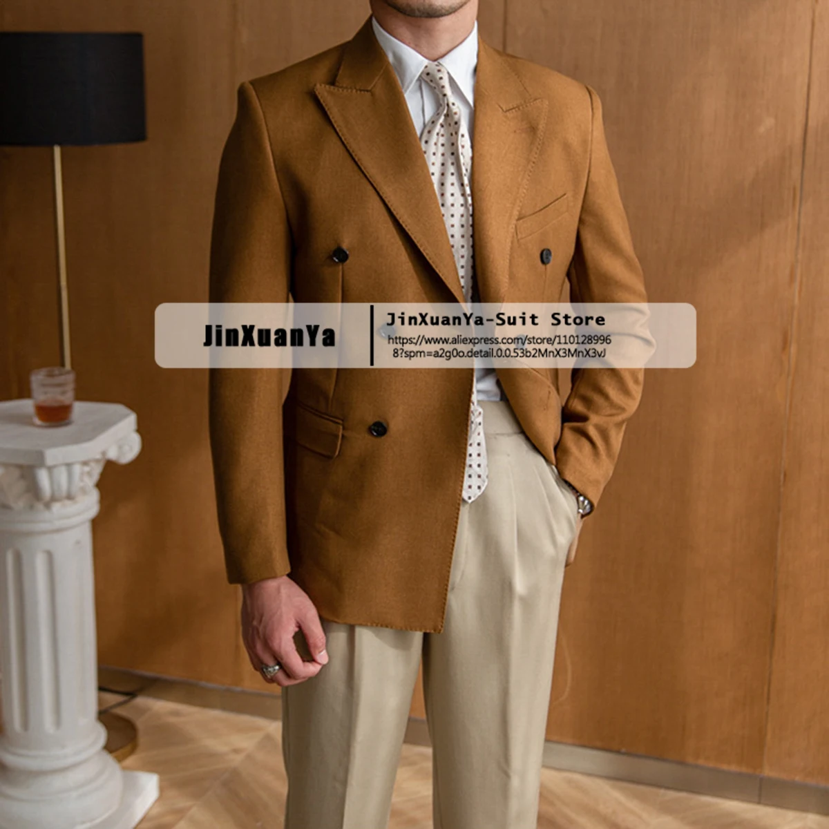 2024 Men's Blazer Tuxedos Leisure Suede Double Breasted Retro Suit Customs Self-cultivation Jackets for Wedding（Only Coat）