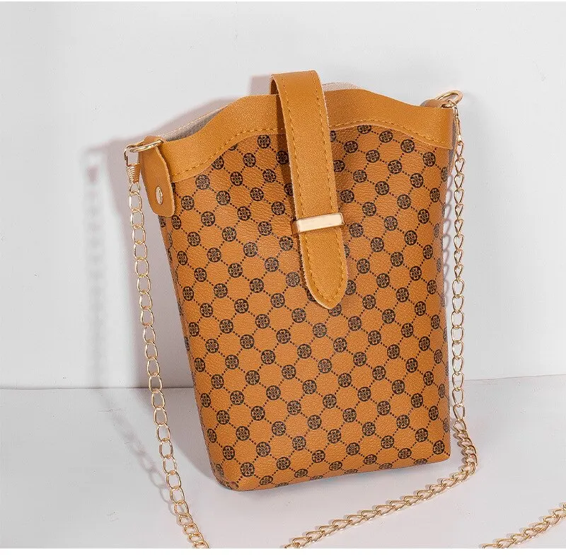 S287321f3305b44baa0417e11aeb7b11fD New Fashion Plaid Polka Dot Print Single Shoulder Bag Casual Oblique Chain Crossbody Mini Small Bucket Bag Mallzona